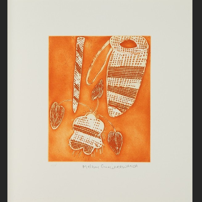 Dilly bag, yam and digging stick