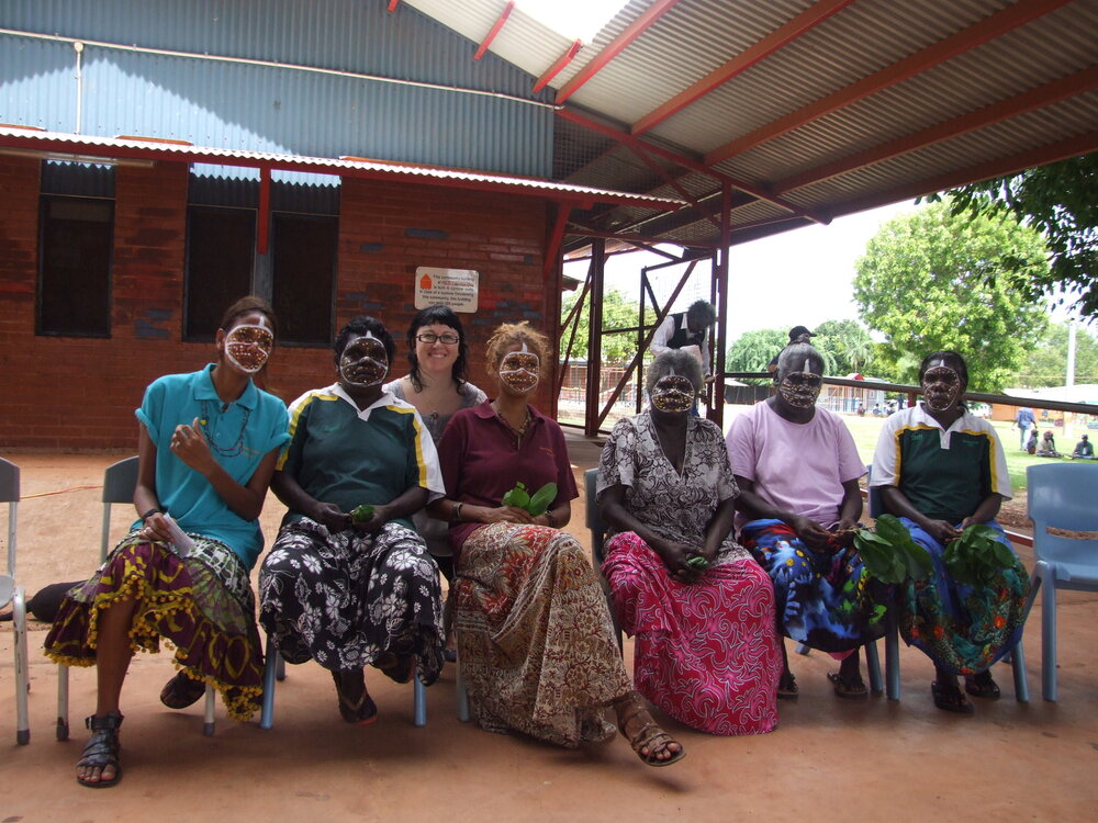 Maningrida RITE students Alice Eather, Cindy Jinmarabynana, Grace Eather, Rebecca Baker, Heleana Wauchope, Sharon Hayes, Deborah Bangamorra