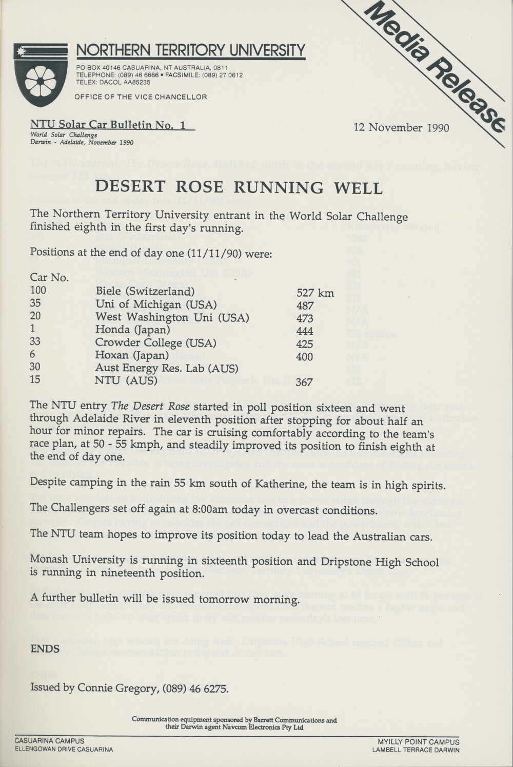 NTU Solar Car Bulletin No. 1