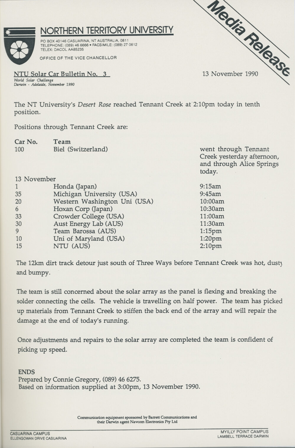 NTU Solar Car Bulletin No. 3