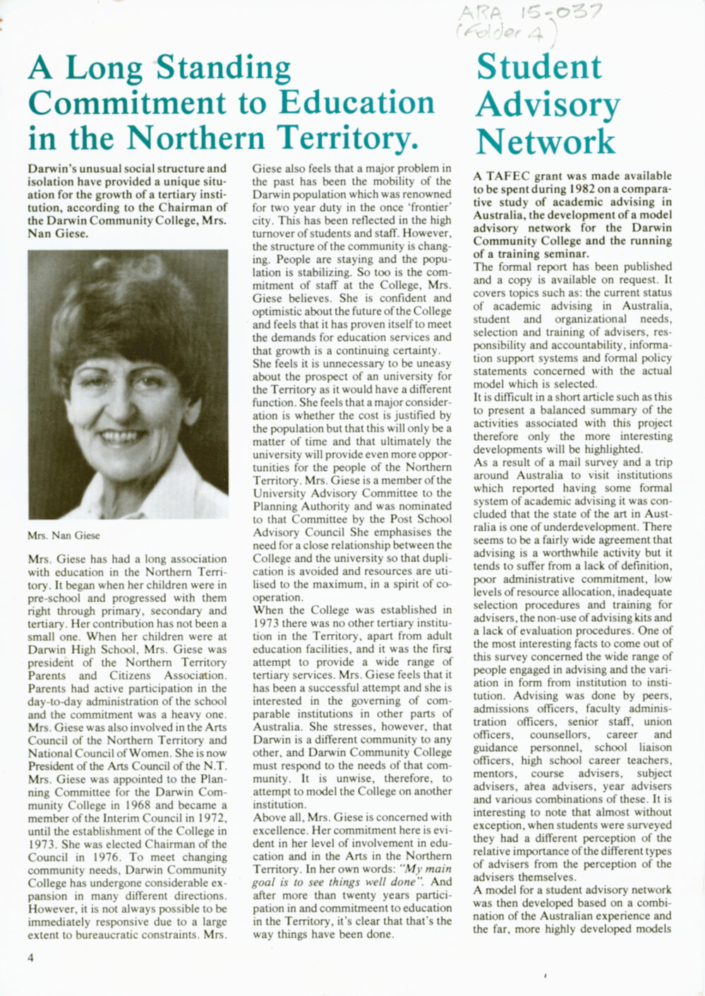 &lsquo;A Long Standing Commitment to Education in the Northern Territory&rsquo; (n.d. - approx. 1982)