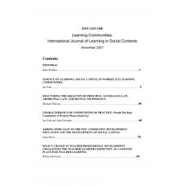 Learning Communities: International Journal of Learning in Social Contexts - November 2007