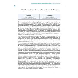 Editorial: Narrative inquiry and critical professional reflection