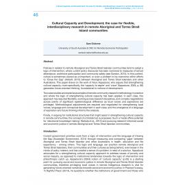 Cultural Capacity and Development; the case for flexible, interdisciplinary research in remote Aboriginal and Torres Strait Island communities