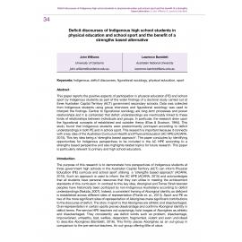 Deficit discourses of Indigenous high school students in physical education and school sport and the benefit of a strengths based alternative