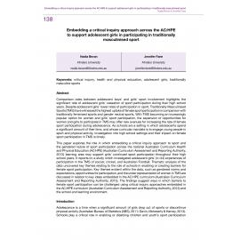 Embedding a critical inquiry approach across the AC:HPE to support adolescent girls in participating in traditionally masculinised sport
