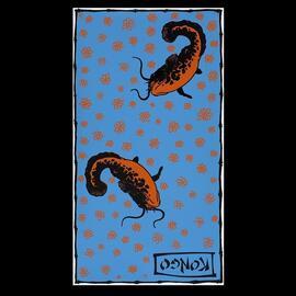 Kongo (Two orange carp floating on wallpaper)
